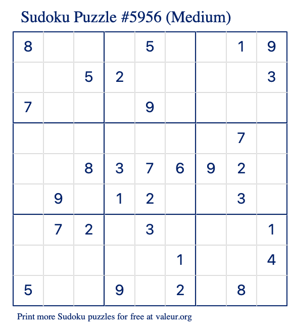 Free Printable Medium Sudoku Puzzle number 5956