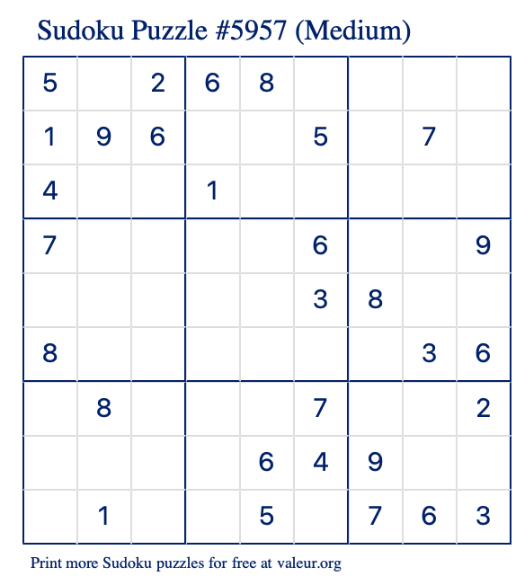 Free Printable Medium Sudoku Puzzle number 5957