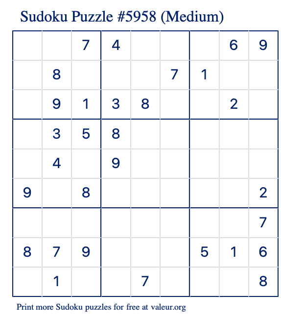 Free Printable Medium Sudoku Puzzle number 5958
