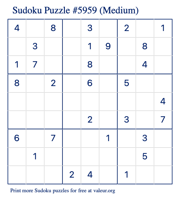 Free Printable Medium Sudoku Puzzle number 5959