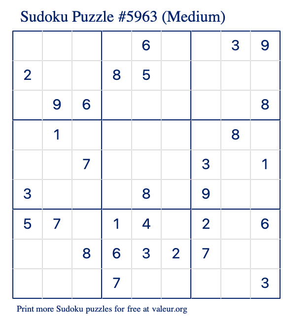 Free Printable Medium Sudoku Puzzle number 5963