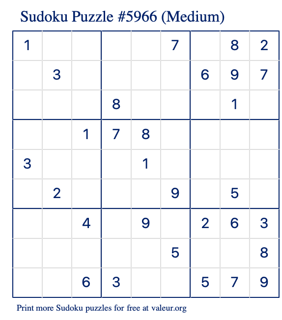 Free Printable Medium Sudoku Puzzle number 5966