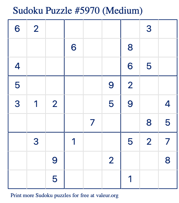 Free Printable Medium Sudoku Puzzle number 5970