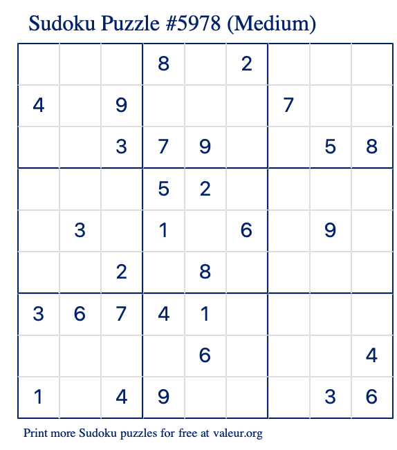 Free Printable Medium Sudoku Puzzle number 5978