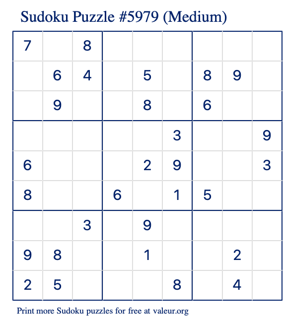 Free Printable Medium Sudoku Puzzle number 5979
