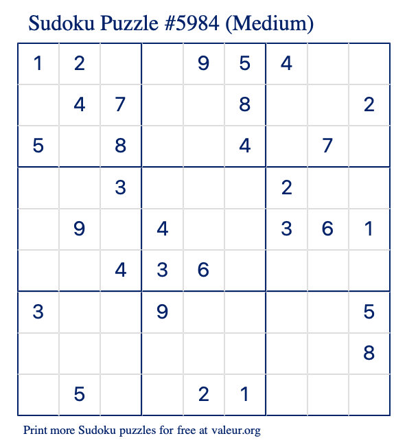 Free Printable Medium Sudoku Puzzle number 5984