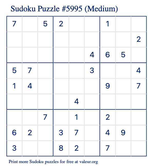 Free Printable Medium Sudoku Puzzle number 5995