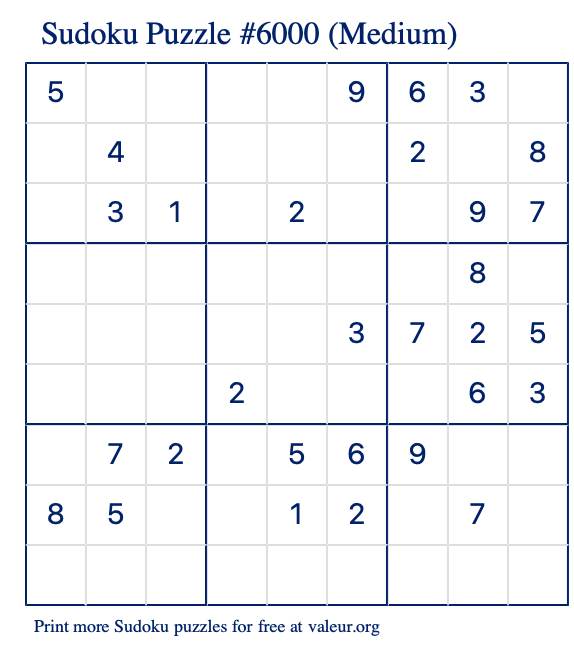 Free printable medium sudoku with the answer #6000