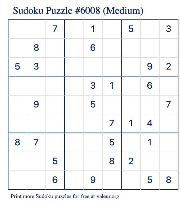 Free Printable Medium Sudoku Puzzle number 6008