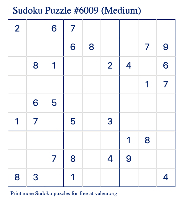 Free Printable Medium Sudoku Puzzle number 6009