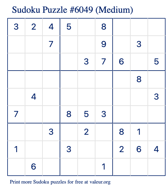Free Printable Medium Sudoku Puzzle number 6049