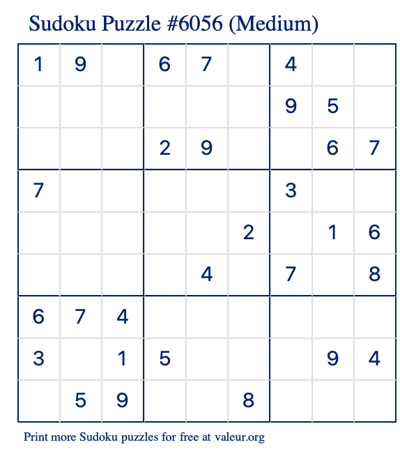 Free Printable Medium Sudoku Puzzle number 6056
