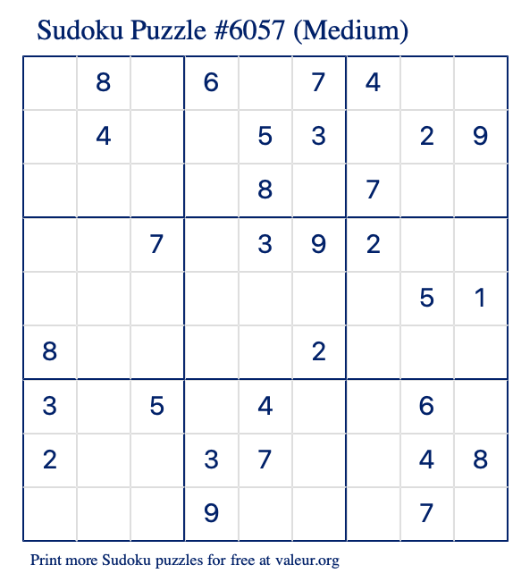 Free Printable Medium Sudoku Puzzle number 6057