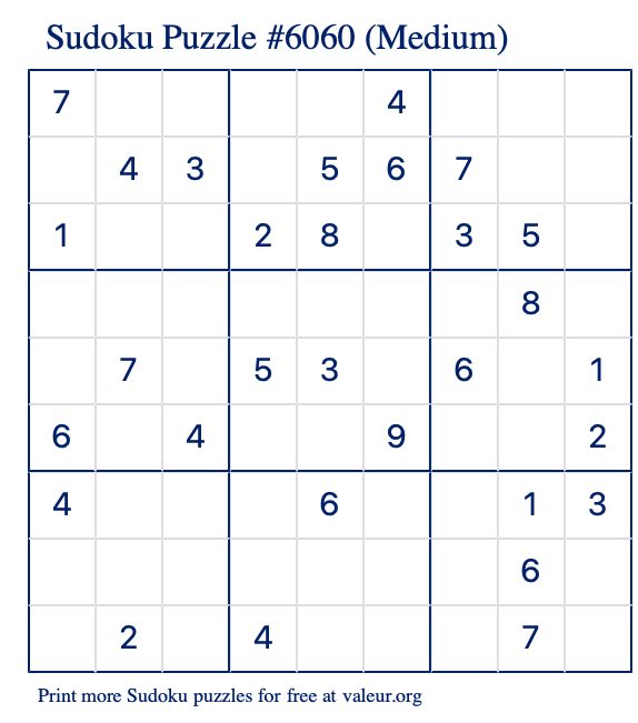 Free Printable Medium Sudoku Puzzle number 6060