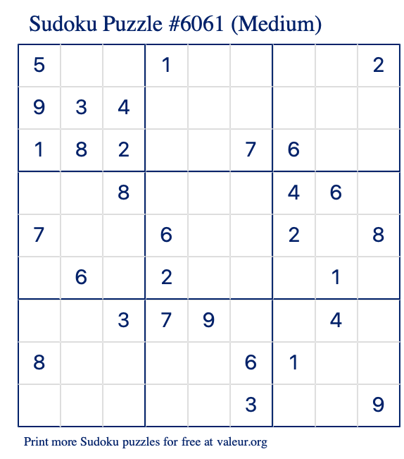Free Printable Medium Sudoku Puzzle number 6061