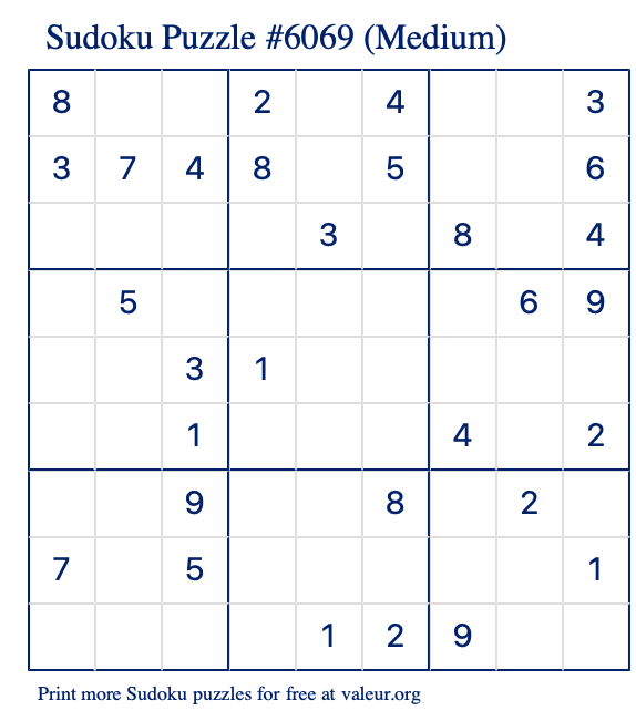 Free Printable Medium Sudoku Puzzle number 6069