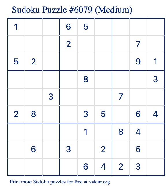 Free Printable Medium Sudoku Puzzle number 6079