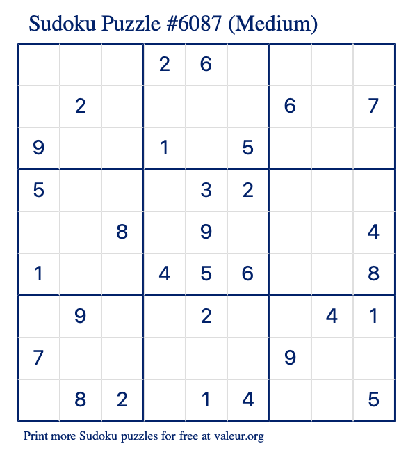 Free Printable Medium Sudoku Puzzle number 6087