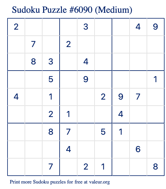Free Printable Medium Sudoku Puzzle number 6090