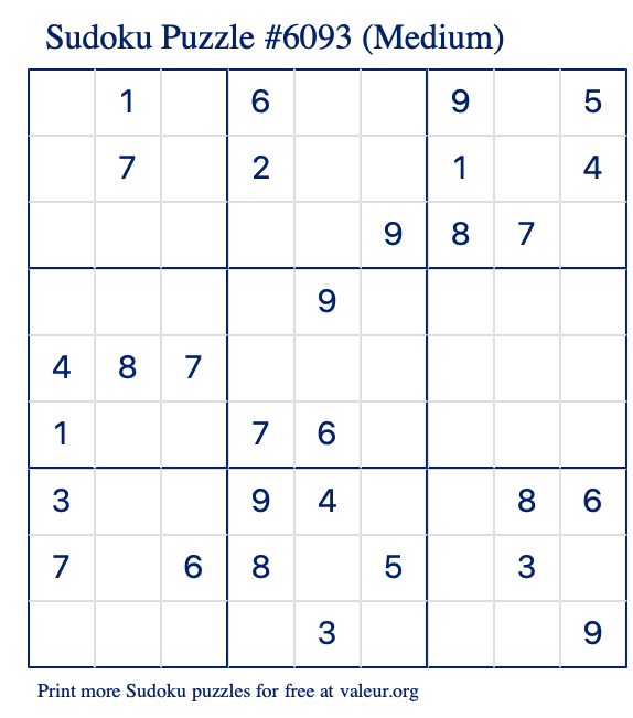 Free Printable Medium Sudoku Puzzle number 6093