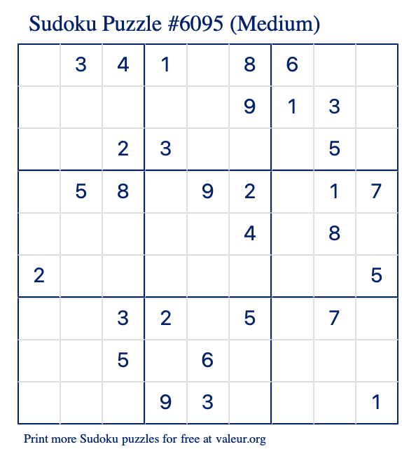 Free Printable Medium Sudoku Puzzle number 6095
