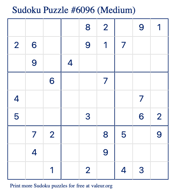 Free Printable Medium Sudoku Puzzle number 6096