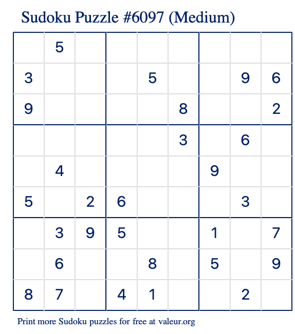 Free Printable Medium Sudoku Puzzle number 6097