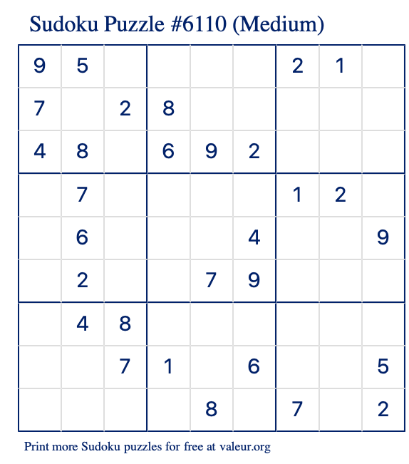 Free Printable Medium Sudoku Puzzle number 6110