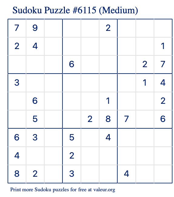Free Printable Medium Sudoku Puzzle number 6115