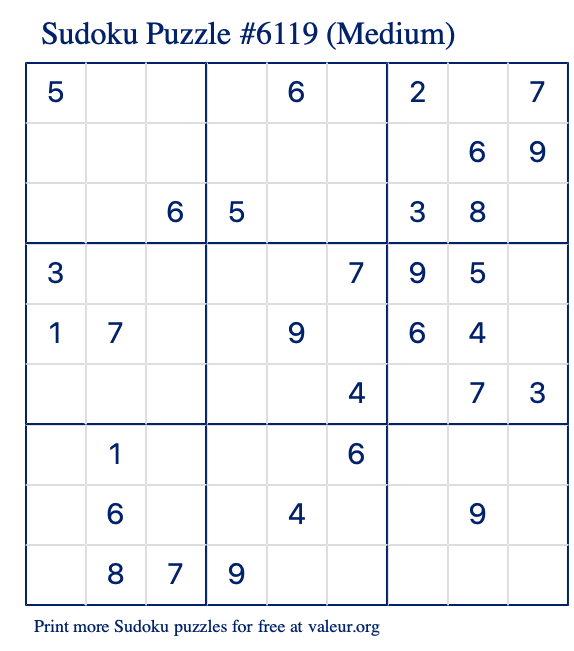 Free Printable Medium Sudoku Puzzle number 6119