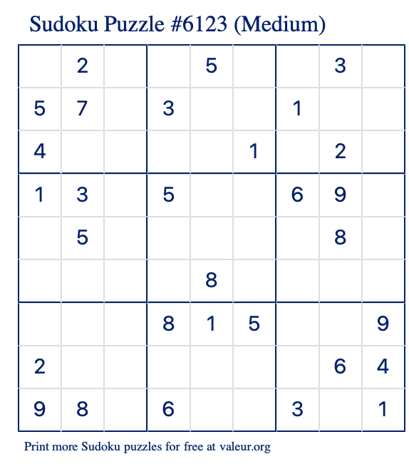 Free Printable Medium Sudoku Puzzle number 6123