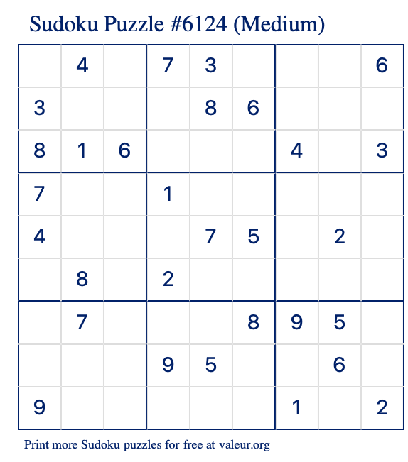 Free Printable Medium Sudoku Puzzle number 6124
