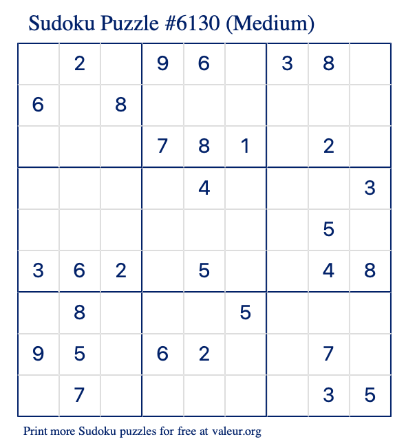 Free Printable Medium Sudoku Puzzle number 6130