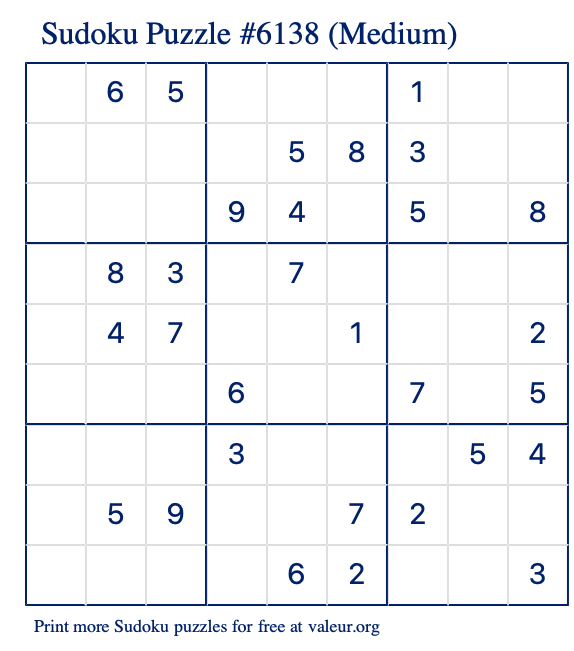 Moderate Sudoku Puzzles – Free Printable