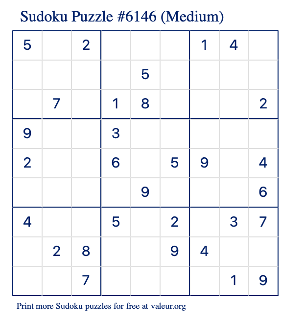 Free Printable Medium Sudoku Puzzle number 6146