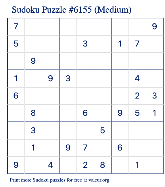 Free Printable Medium Sudoku Puzzle number 6155