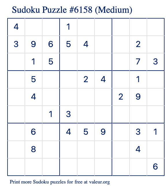 Free Printable Medium Sudoku Puzzle number 6158