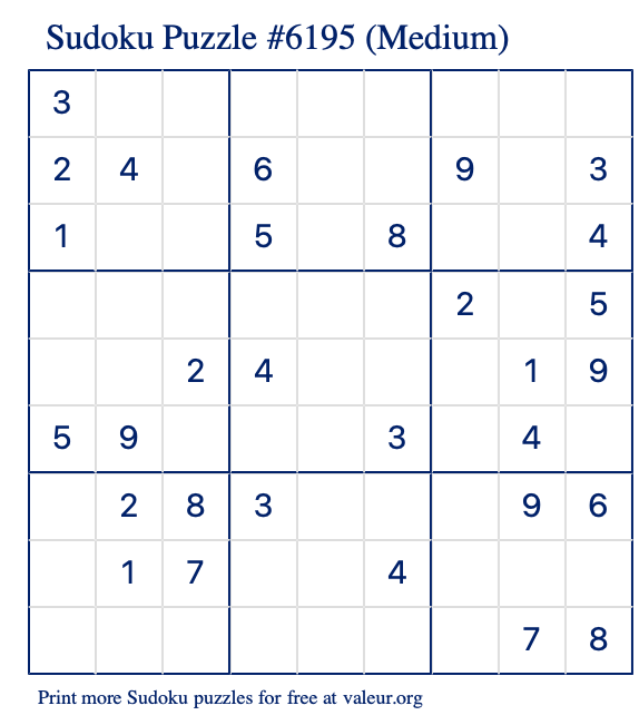 Free Printable Medium Sudoku Puzzle number 6195