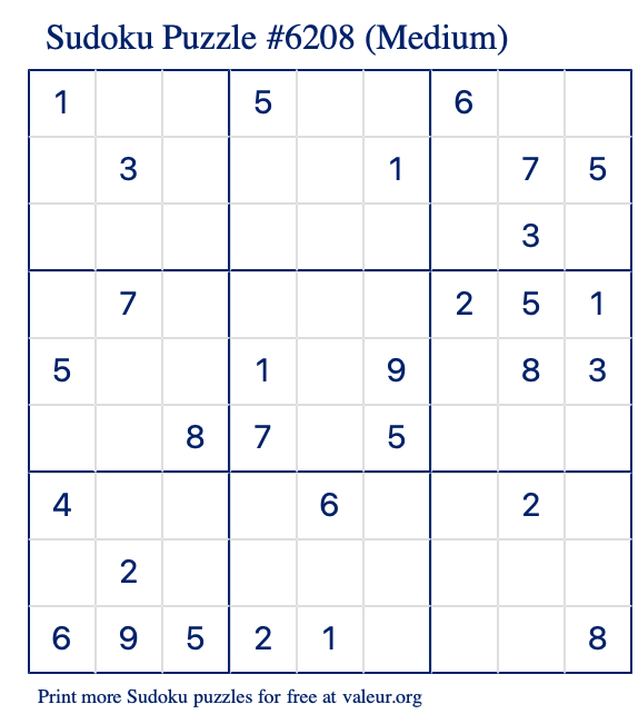 Free Printable Medium Sudoku Puzzle number 6208