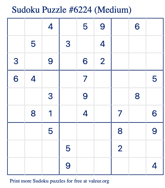 Free Printable Medium Sudoku Puzzle number 6224