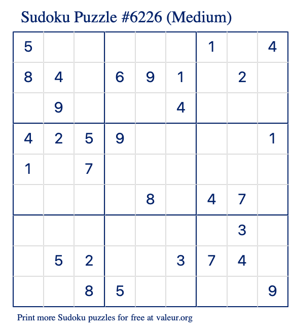 Free Printable Medium Sudoku Puzzle number 6226