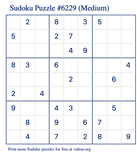 Free Printable Medium Sudoku Puzzle number 6229