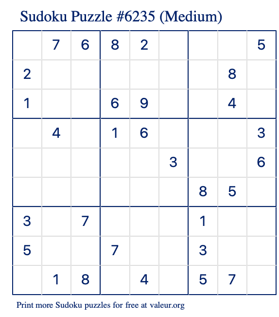 Free Printable Medium Sudoku Puzzle number 6235