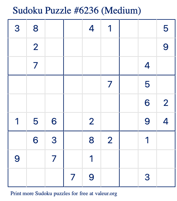 Free Printable Medium Sudoku Puzzle number 6236