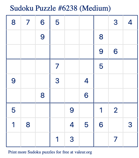 Printable Medium Sudoku Puzzles