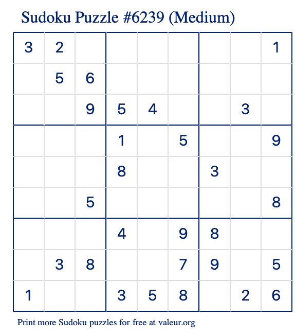 Free Printable Medium Sudoku Puzzle number 6239