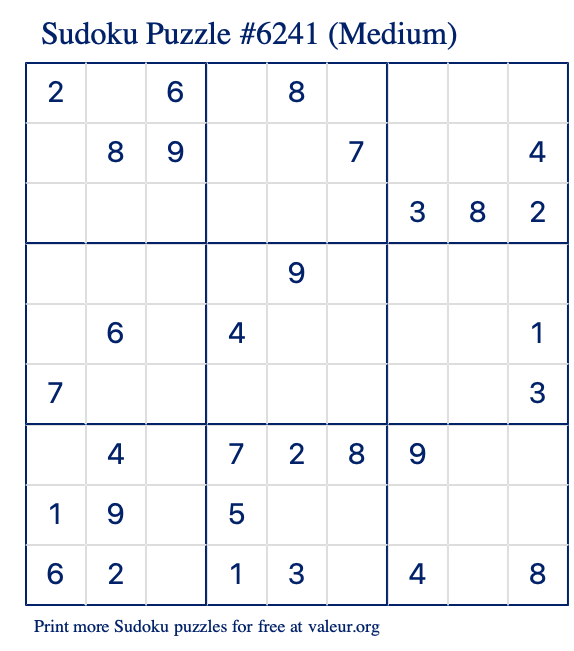 Free Printable Medium Sudoku Puzzle number 6241