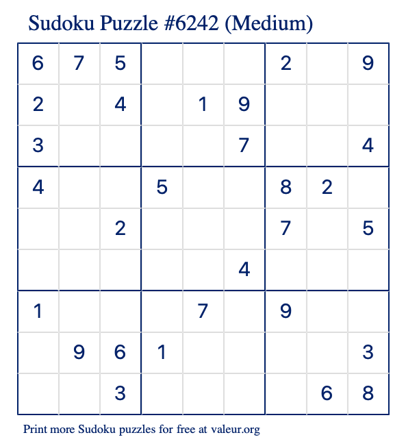Free Printable Medium Sudoku Puzzle number 6242