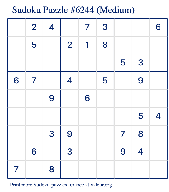 Free Printable Medium Sudoku Puzzle number 6244