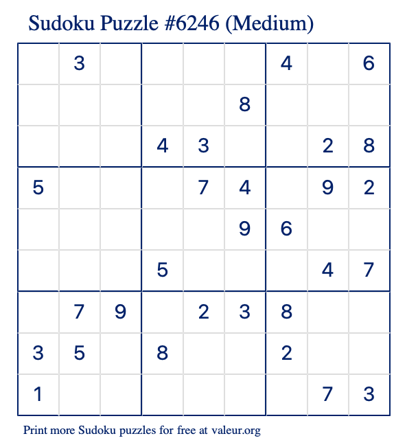 Free Printable Medium Sudoku Puzzle number 6246